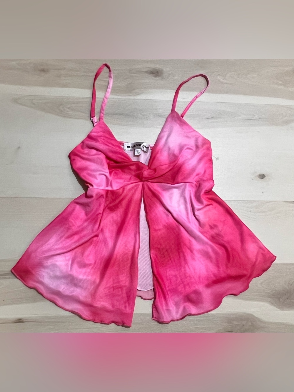 Madden girl Women Medium Pink Tiedye Babydoll Y2K Whimiscal Fairy Mesh Cami Top
